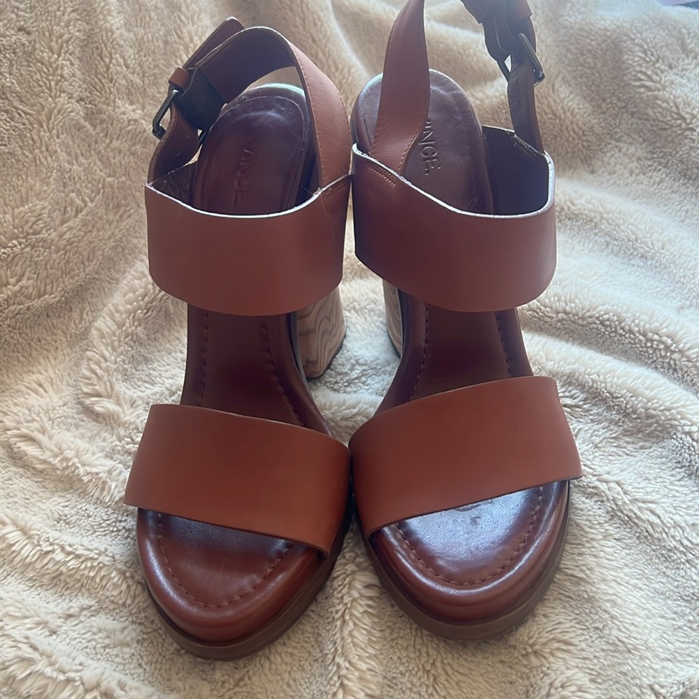 Vince Brown Leather Women's Sandals - Picture 2 of 4